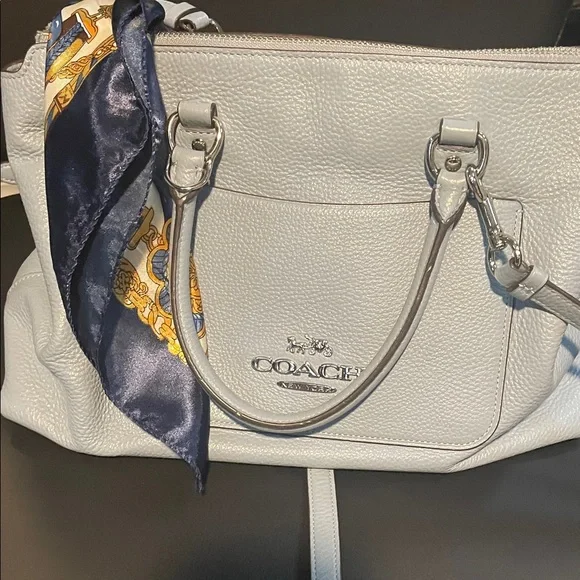 Coach Light Blue Leather Satchel with Scarf Accent - Picture 2 of 2